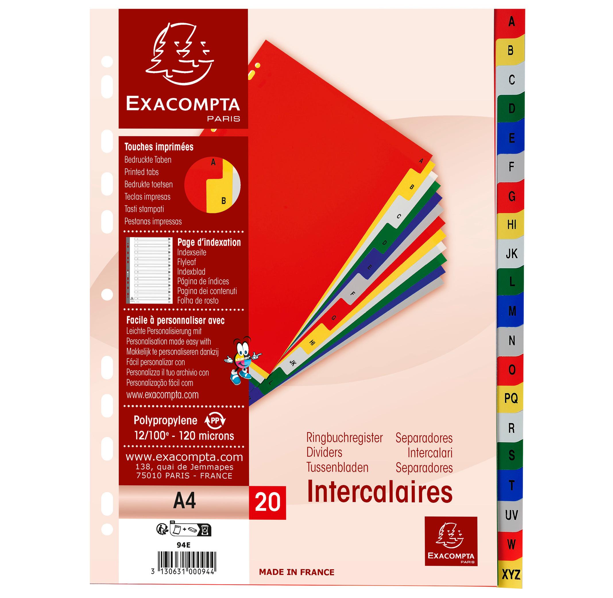 Exacompta Divisori alfabetici 20 tasti A-Z polipropilene colori A4 120 micron - A4 - x 20  