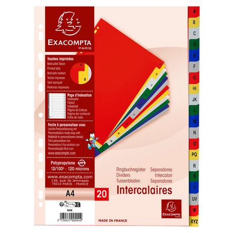 Exacompta Divisori alfabetici 20 tasti A-Z polipropilene colori A4 120 micron - A4 - x 20  