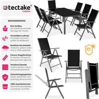 Tectake Aluminium Sitzgruppe 6+1 Stühle mit verstellbarer Rückenlehne und luftdurchlässigem Textilene-Gewebe  