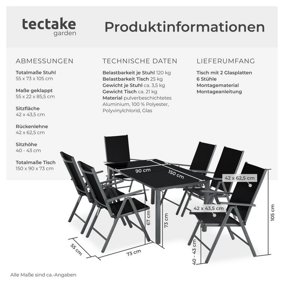 Tectake Aluminium Sitzgruppe Ercolano für 6 Personen wetterfest  
