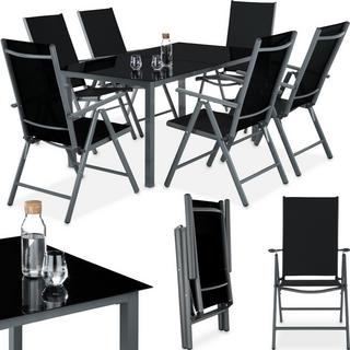 Tectake Aluminium Sitzgruppe 6+1 Stühle mit verstellbarer Rückenlehne und luftdurchlässigem Textilene-Gewebe  