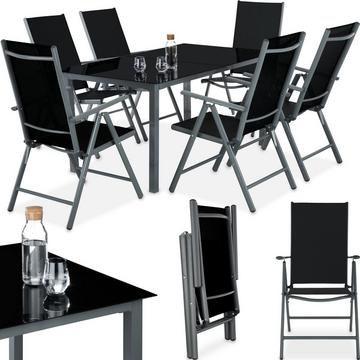 Aluminium Sitzgruppe 6+1 Stühle mit verstellbarer Rückenlehne und luftdurchlässigem Textilene-Gewebe