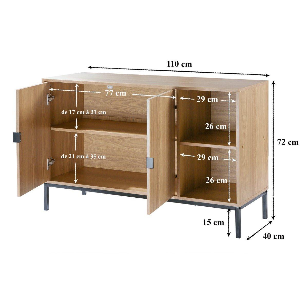 Calicosy Buffet 2 portes 2 niches ouvertes effet bois rainuré L110 cm - TARA  