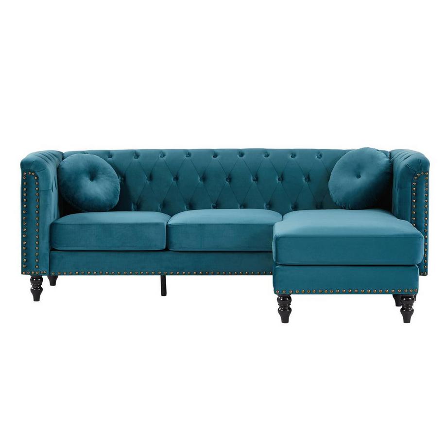 Vente-unique Canapé d'angle réversible en velours bleu canard TURNER  