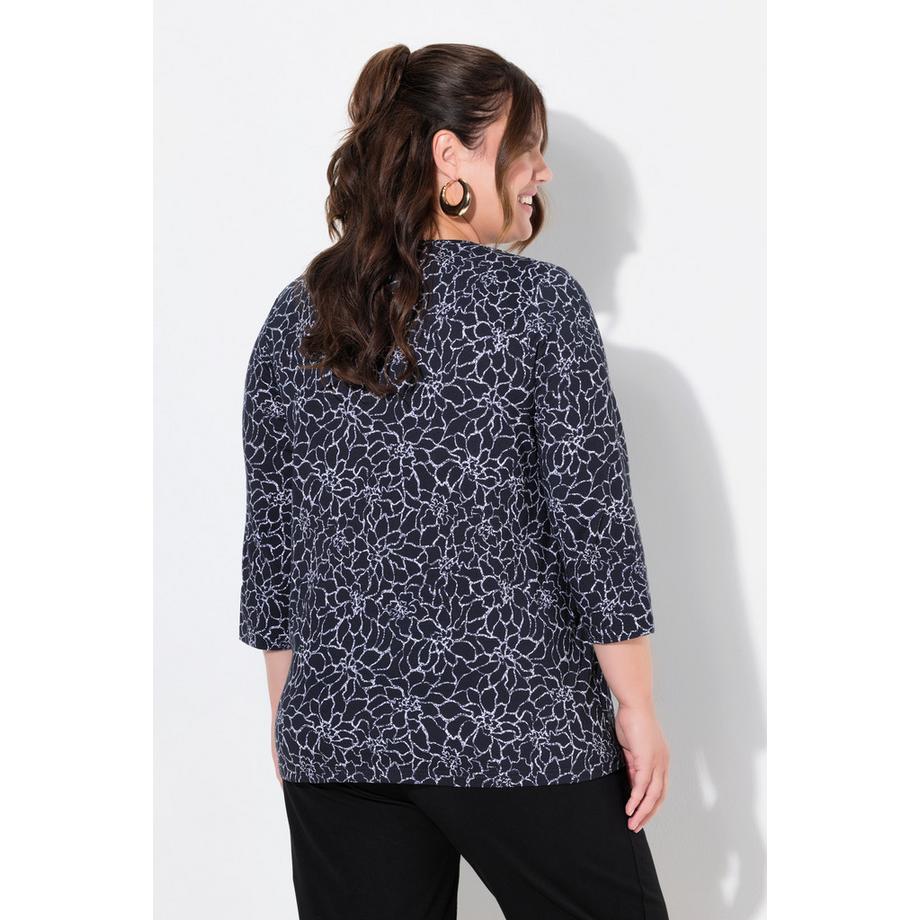 Ulla Popken T-shirt long A-Line Col V Manches 3/4  