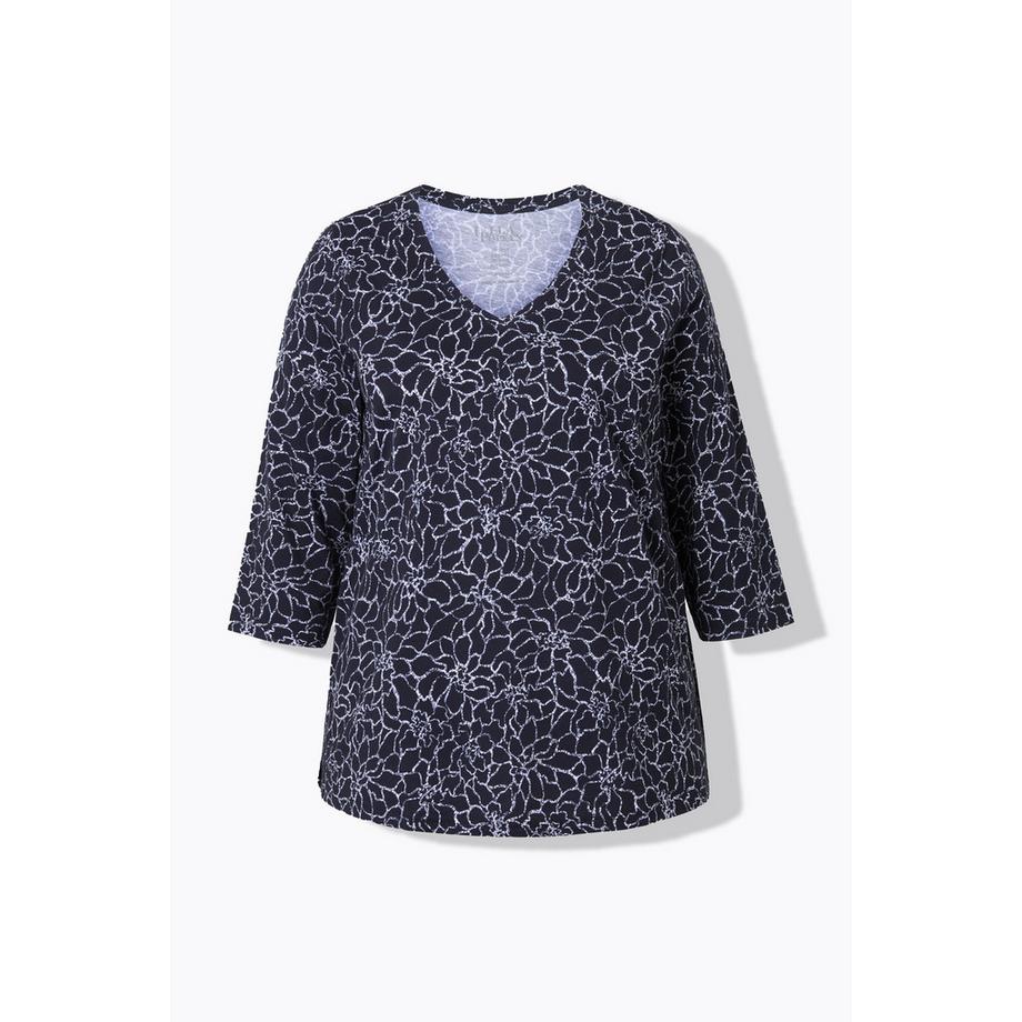 Ulla Popken T-shirt long A-Line Col V Manches 3/4  