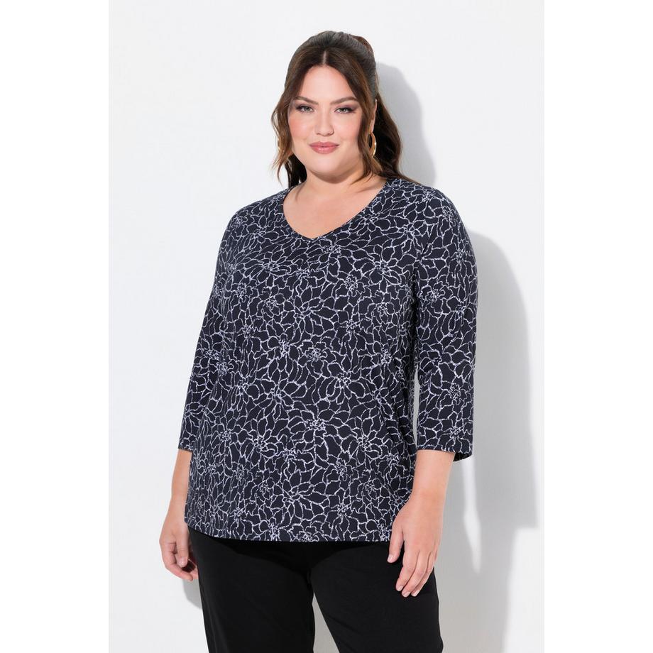 Ulla Popken T-shirt long A-Line Col V Manches 3/4  