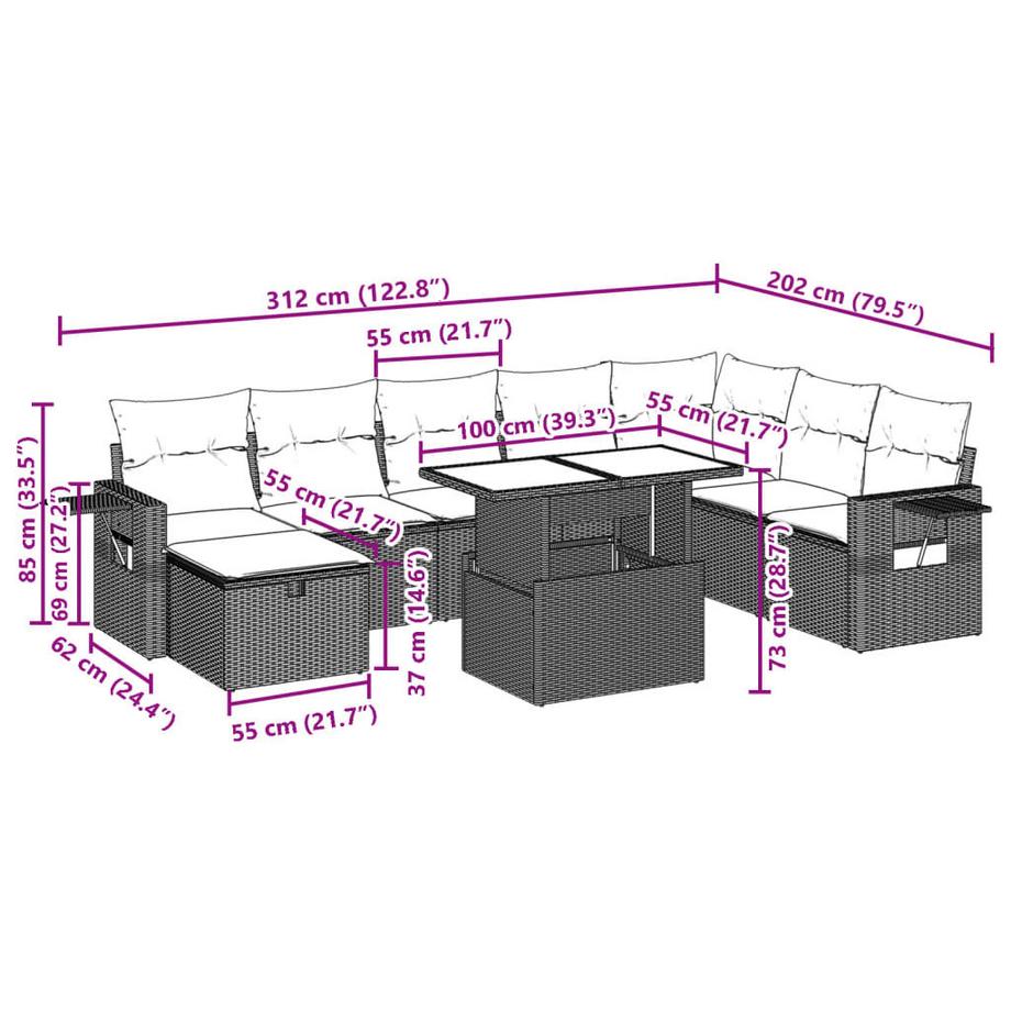 VidaXL Ensemble de canapés de jardin rotin synthétique  