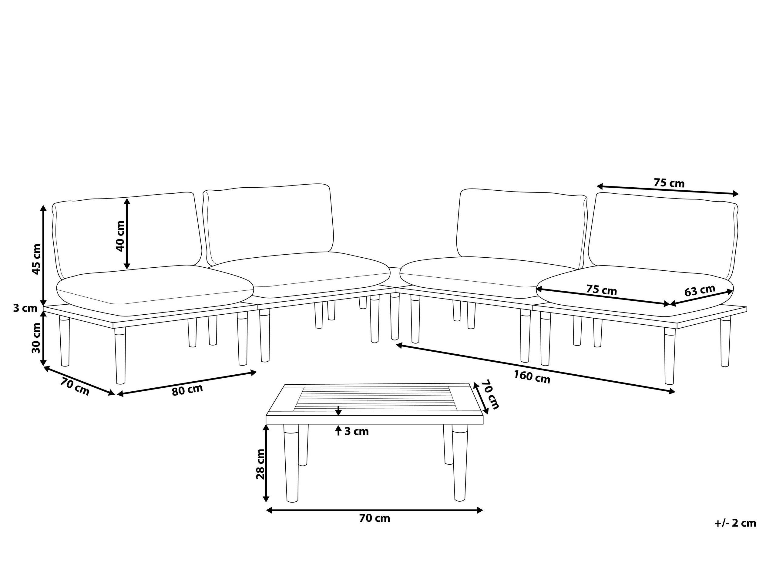 Beliani Ensemble de salon avec table en Bois d'acacia certifié FSC® Moderne FRASCATI  