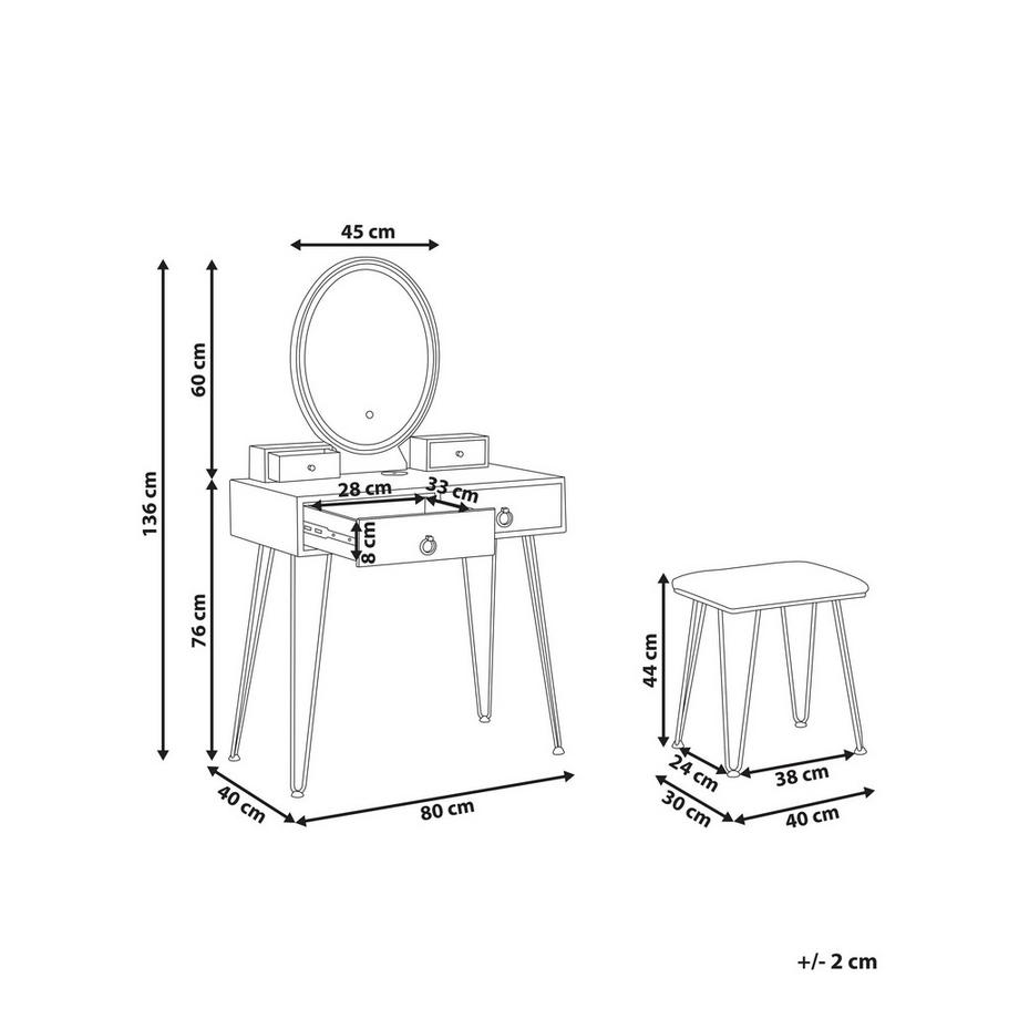 Beliani  Schminktisch mit Spiegel und Hocker aus MDF-Platte Glamourös SOYE 