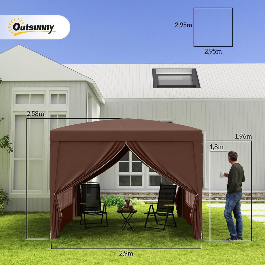 Northio Pavillon ca.3x3m, wasserabweisend Stabil Winterfest Pop-up Faltpavillon, UV Schutz 50+, Faltbar Partyzelt Gartenzelt mit 4 Seitenteilen Tasche Gartenpavillon für Camping Garten, Kaffee  