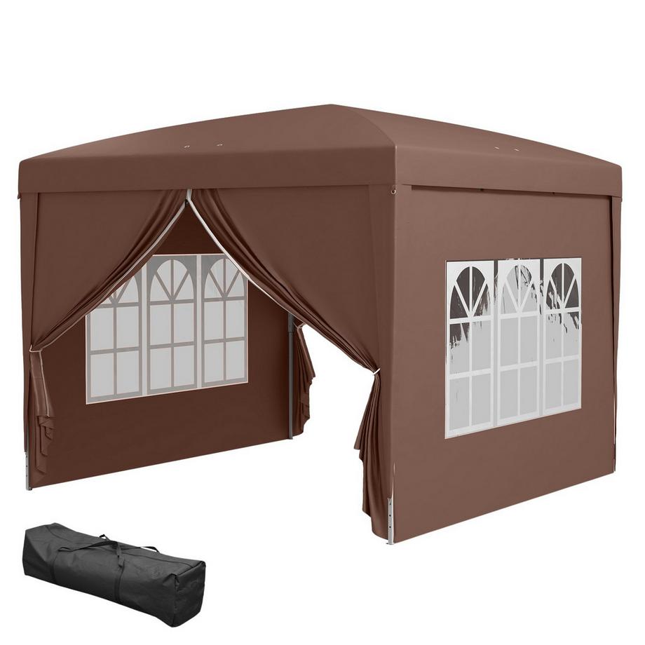 Pavillon ca.3x3m, wasserabweisend Stabil Winterfest Pop-up Faltpavillon, UV Schutz 50+, Faltbar Partyzelt Gartenzelt mit 4 Seitenteilen Tasche Gartenpavillon für Camping Garten, Kaffee