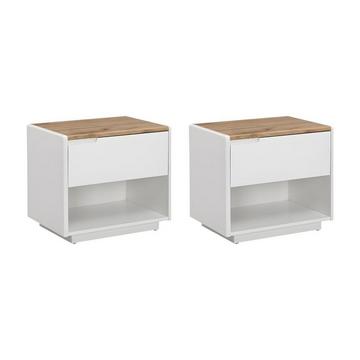 Comodino 1 cassetto e 1 nicchia MDF Bianco laccato e Rovere - Lotto di 2 - AMANI