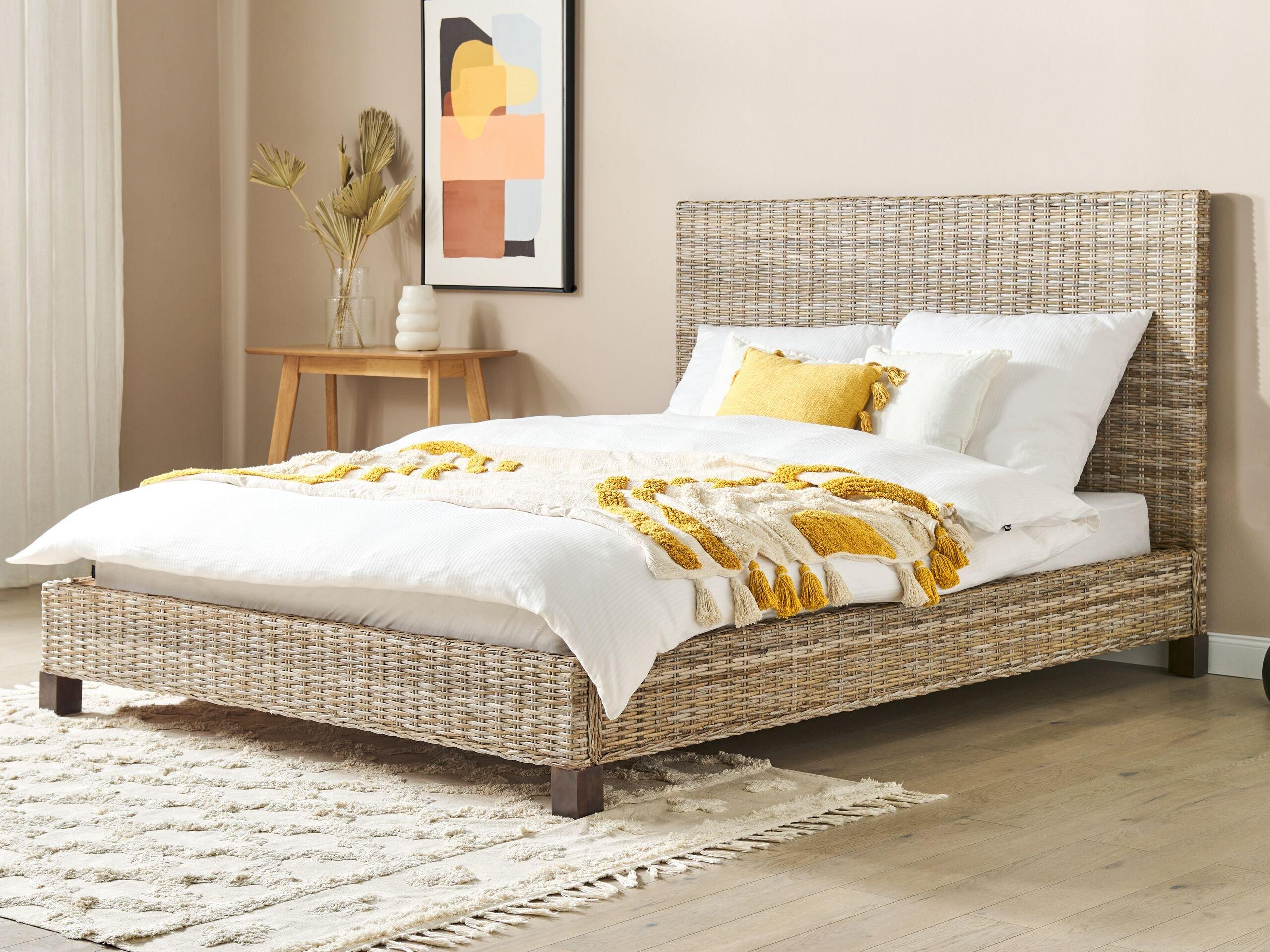 Beliani Bett mit Lattenrost aus Rattan Boho SALBRIS  