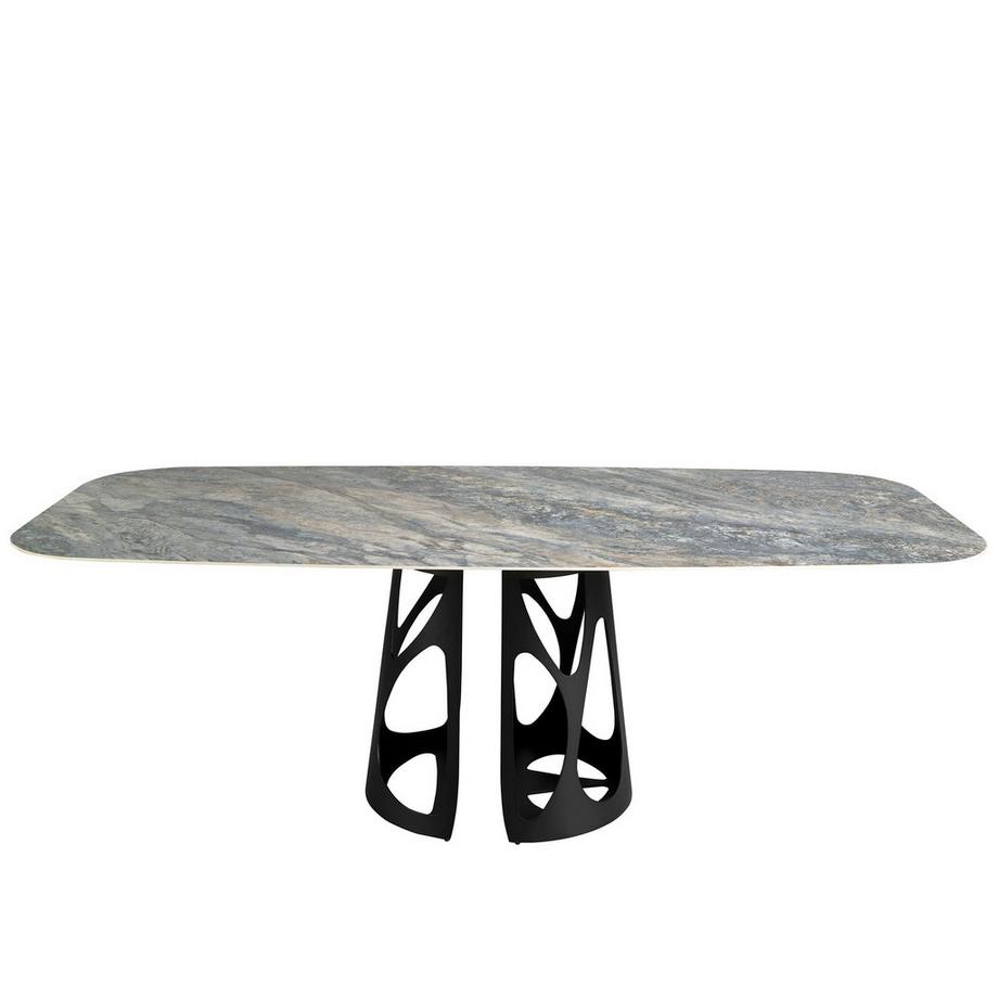ANGEL CERDA Tavolo da pranzo barile ovale marmo porcellanato e acciaio nero  