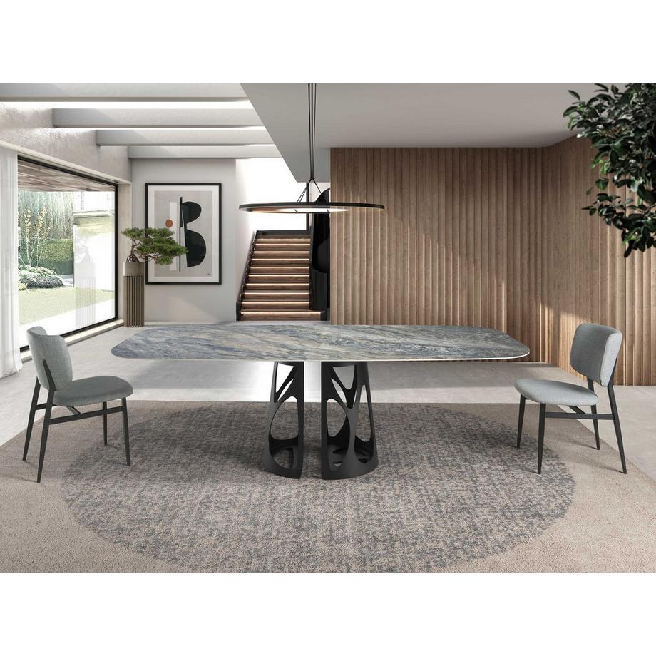 ANGEL CERDA Tavolo da pranzo barile ovale marmo porcellanato e acciaio nero  