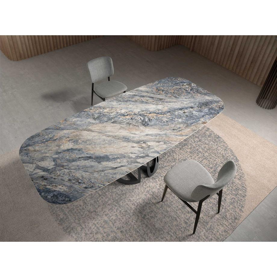 ANGEL CERDA Tavolo da pranzo barile ovale marmo porcellanato e acciaio nero  