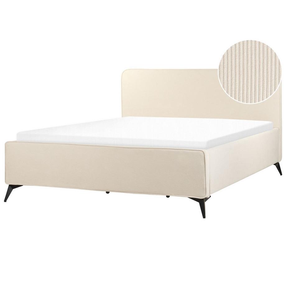 Beliani Lit avec sommier en Velours côtelé Traditionnel VALOGNES  