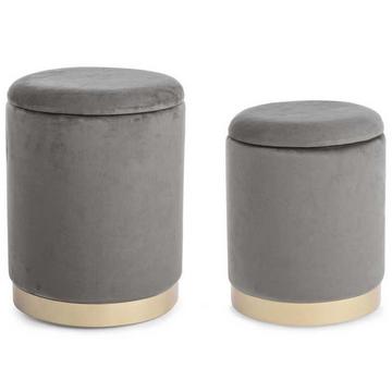 Tabouret Polina gris avec espace de rangement (lot de 2)