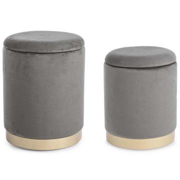 Tabouret Polina Gris avec espace de rangement (lot de 2)