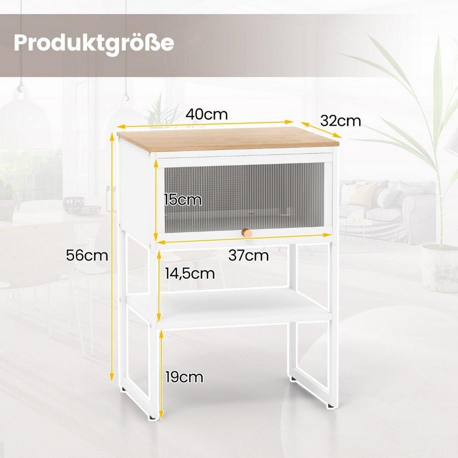 Northix Table de chevet table d'appoint table de nuit en bois avec structure en métal & étagère & porte transparente  
