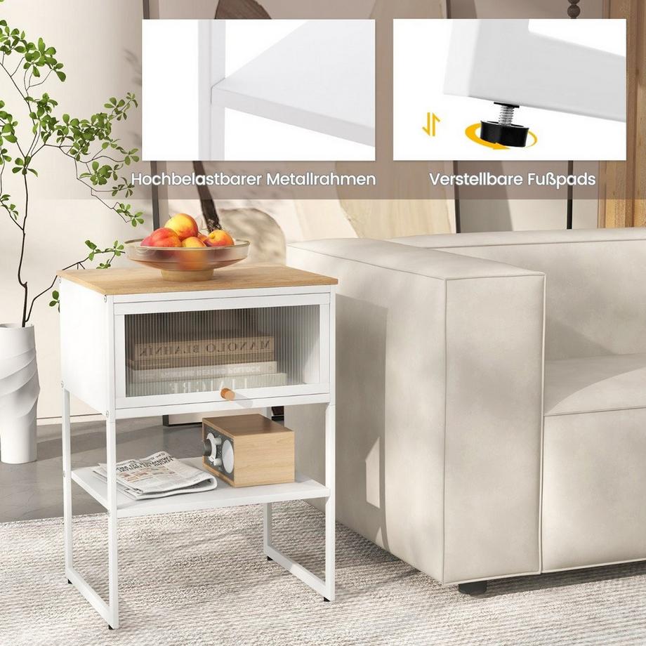 Northix Table de chevet table d'appoint table de nuit en bois avec structure en métal & étagère & porte transparente  