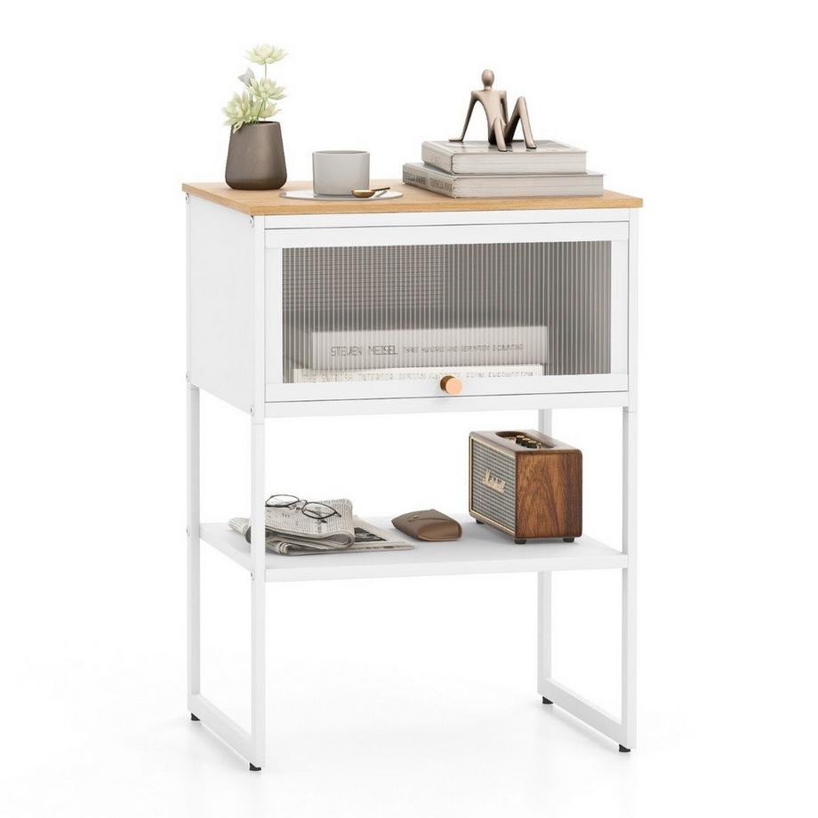 Table de chevet table d'appoint table de nuit en bois avec structure en métal & étagère & porte transparente