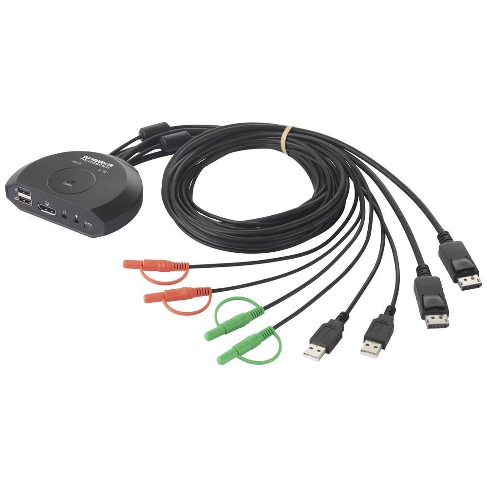 SpeaKa Professional  SPEAKA Professional 2-Port USB DisplayportAudiokabel KVM-Umschalter 