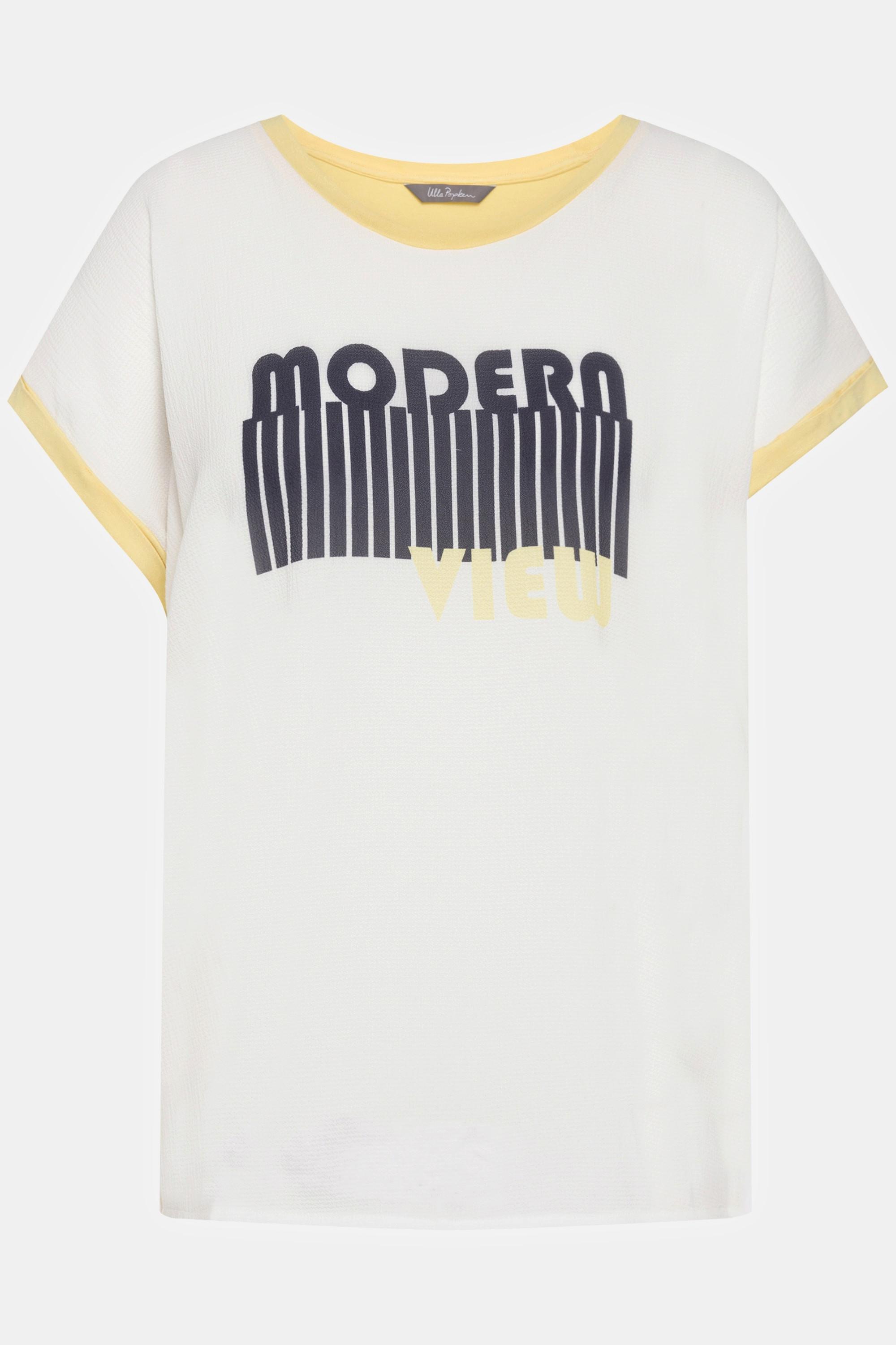 Ulla Popken  T-shirt dal taglio oversize con scritta, scollo a girocollo e mezze maniche 