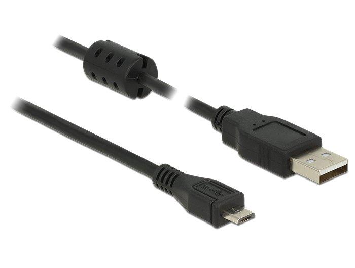 DeLock  5m, USB 2.0-A/USB 2.0 Micro-B câble USB USB A Micro-USB B Noir 