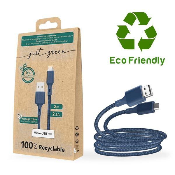 Just green  Câble USB / Micro-USB 2m Just Green Bleu 