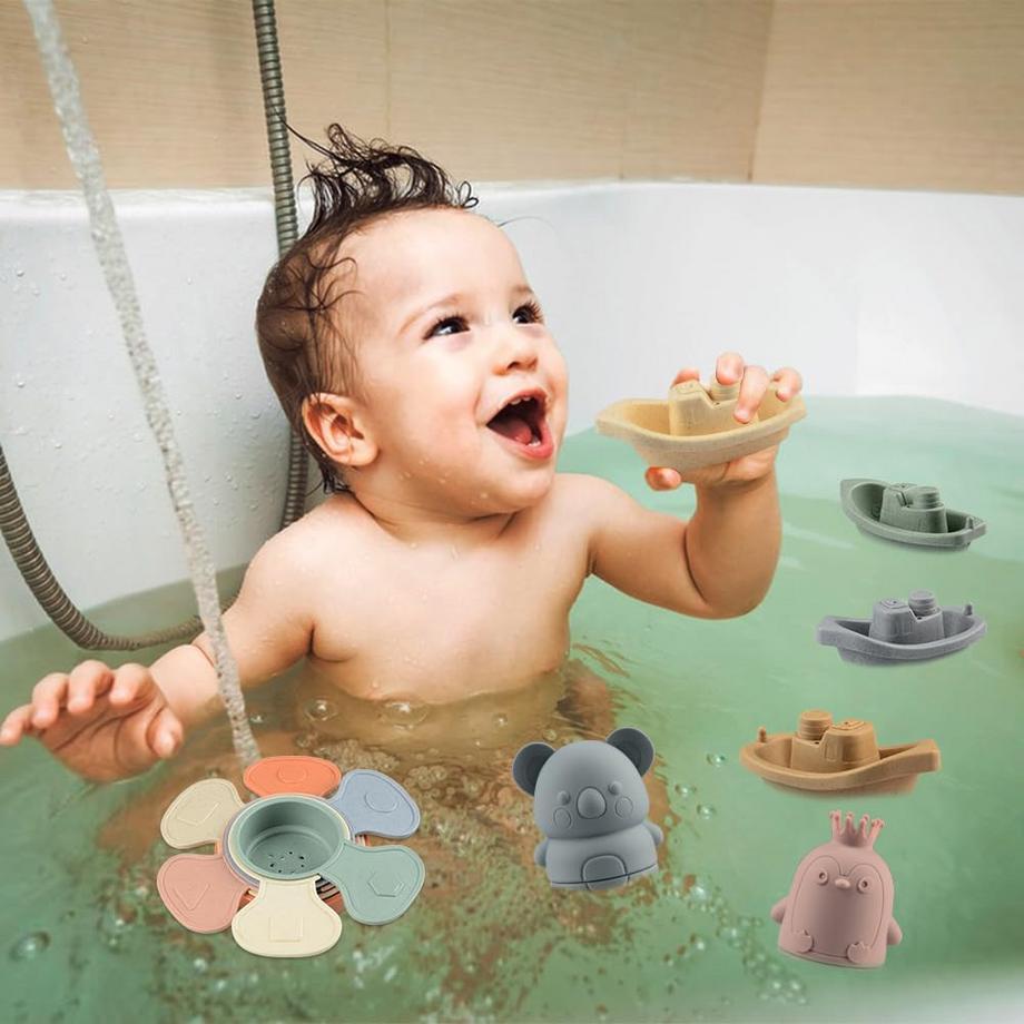 Activity-board  Baby Badespielzeug, 15 Stück Badespielzeug Baby Silikon Wasserspielzeug 