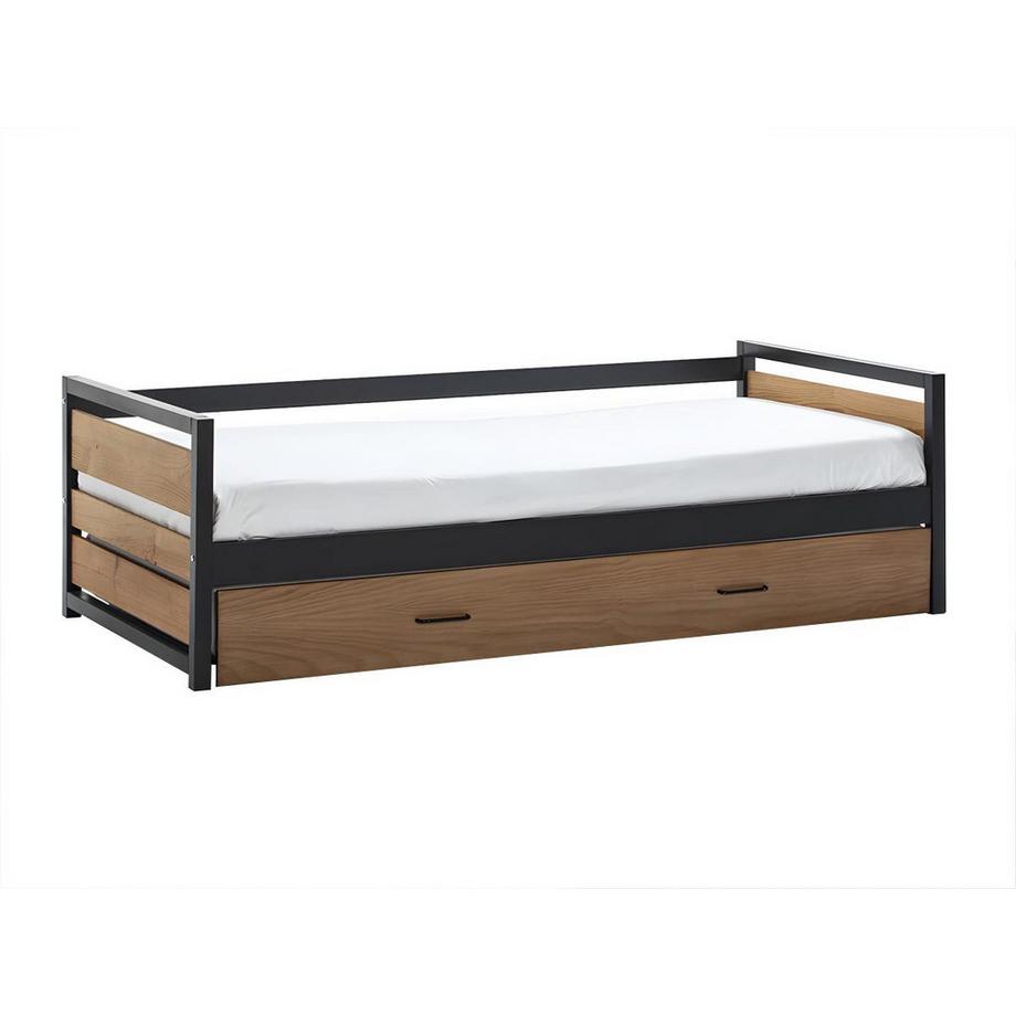 Vente-unique Letto a scomparsa industriale 2 MDF Abete e metallo Colore Noce e antracite BOSTON  