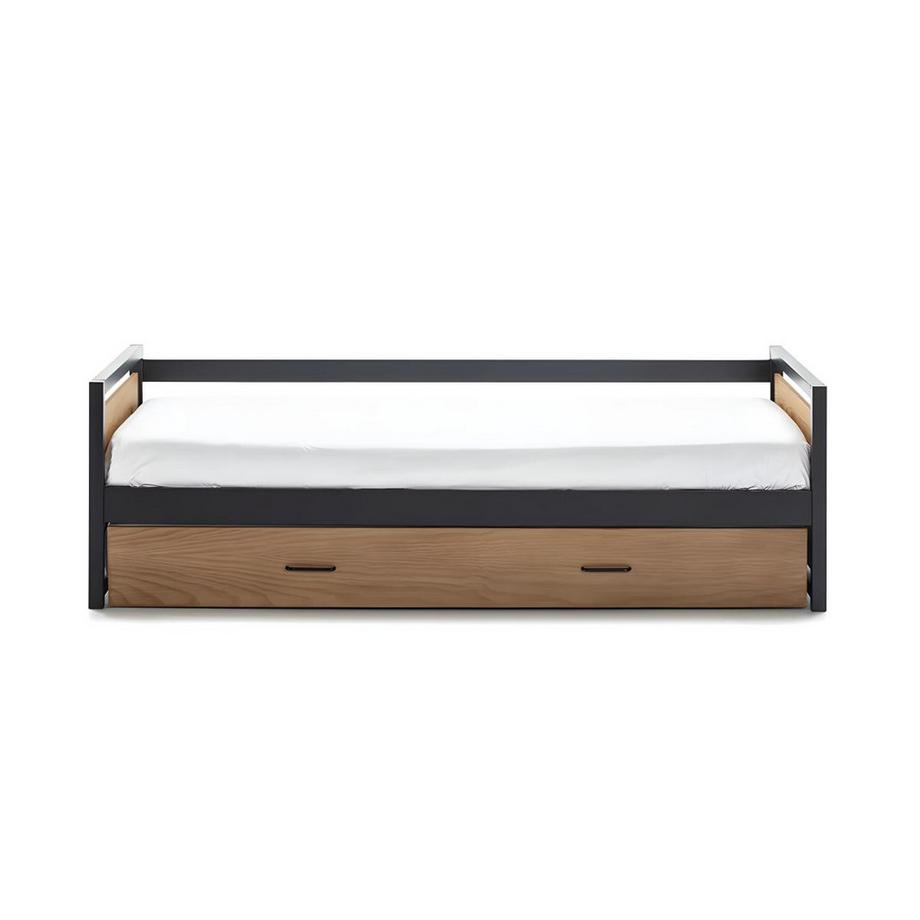 Vente-unique Letto a scomparsa industriale 2 MDF Abete e metallo Colore Noce e antracite BOSTON  