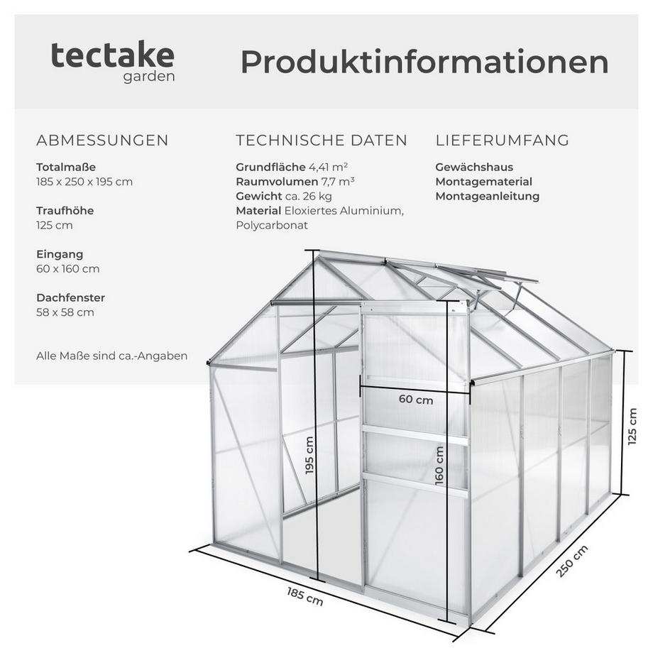 Tectake  Gewächshaus  7,7 m³ Aluminiumrahmen 