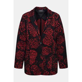 Ulla Popken  Blazer in jersey jacquard con revers e design floreale 