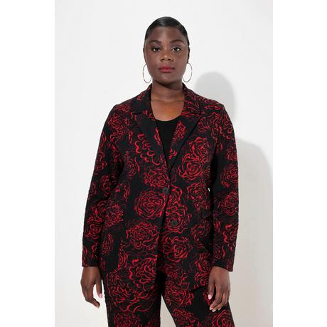 Ulla Popken  Blazer in jersey jacquard con revers e design floreale 