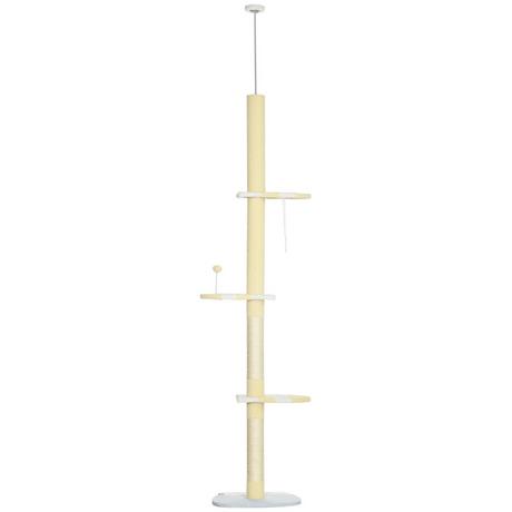 Northio  Arbre à chat, arbre à chat haut plafond, 220-260 cm, arbre à grimper avec balle de jeu, arbre à chat réglable en hauteur, arbre de jeu avec protection des pointes, peluche, jaune 