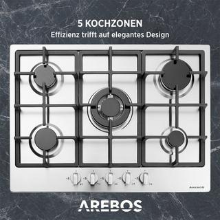 Arebos Cuisinière à gaz de 5 flammes | Table de cuisson à gaz | Acier inoxydable  