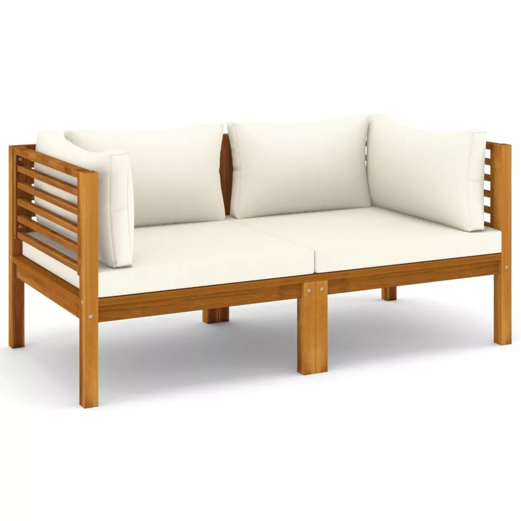 Canapé de jardin 2 places et coussin crème Bois d acacia massif
