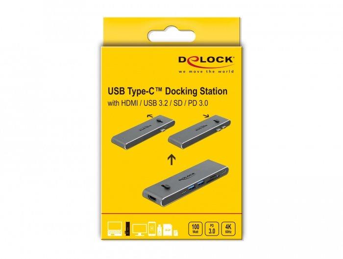 DeLock  87752 Notebook-Dockingstation & Portreplikator Kabelgebunden USB 3.2 Gen 1 (3.1 Gen 1) Type-C Grau 