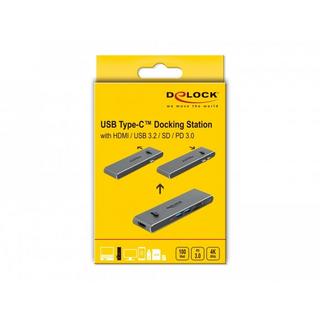 DeLock  87752 Notebook-Dockingstation & Portreplikator Kabelgebunden USB 3.2 Gen 1 (3.1 Gen 1) Type-C Grau 