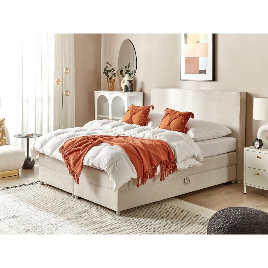 Beliani Lit boxspring avec rangement en Tissu Traditionnel MINISTER  