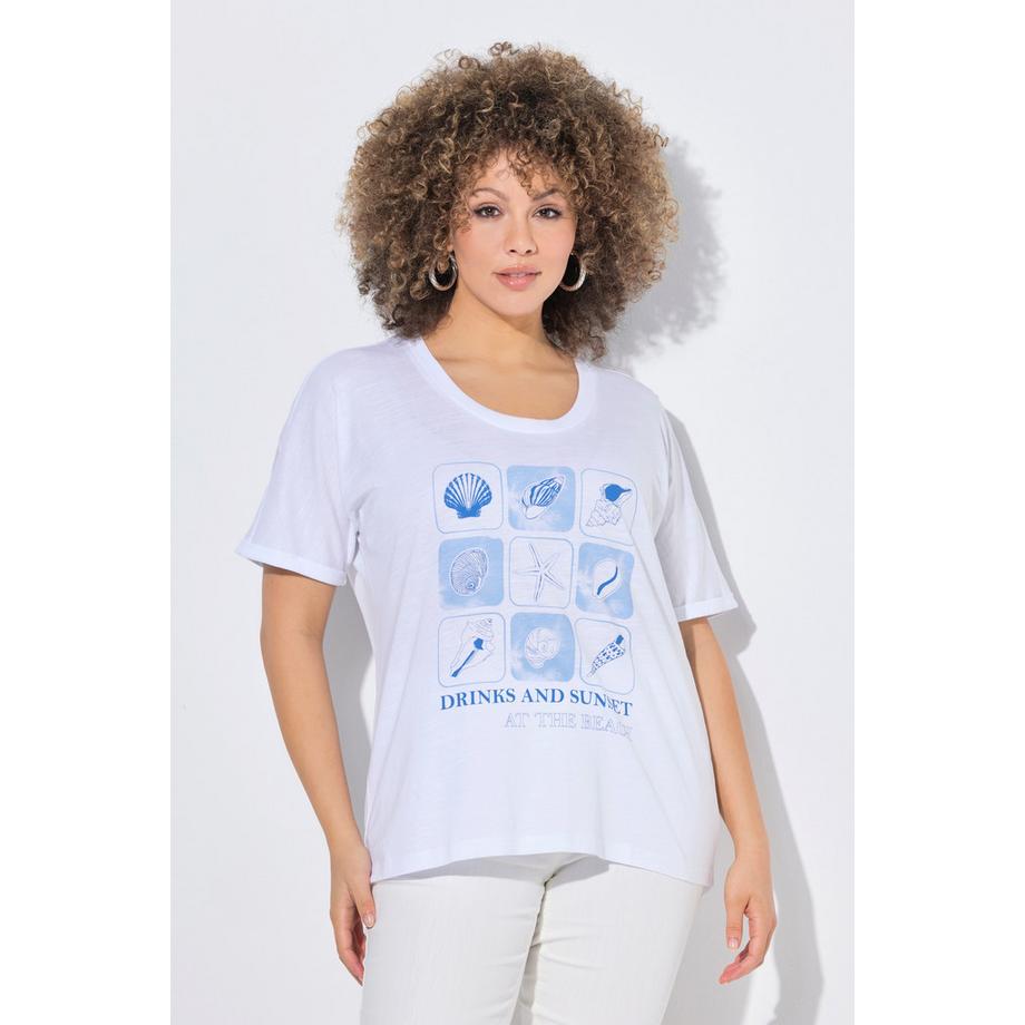 Ulla Popken T-Shirt Oversize Girocollo Mezza Manica Stampa Creature Marine  