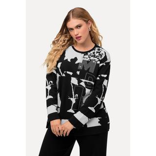 Ulla Popken  Pullover con Jacquard, glitter, scollo a girocollo e maniche lunghe 