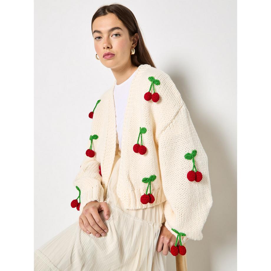 APRICOT Cardigan en maille épaisse à motif cerise  