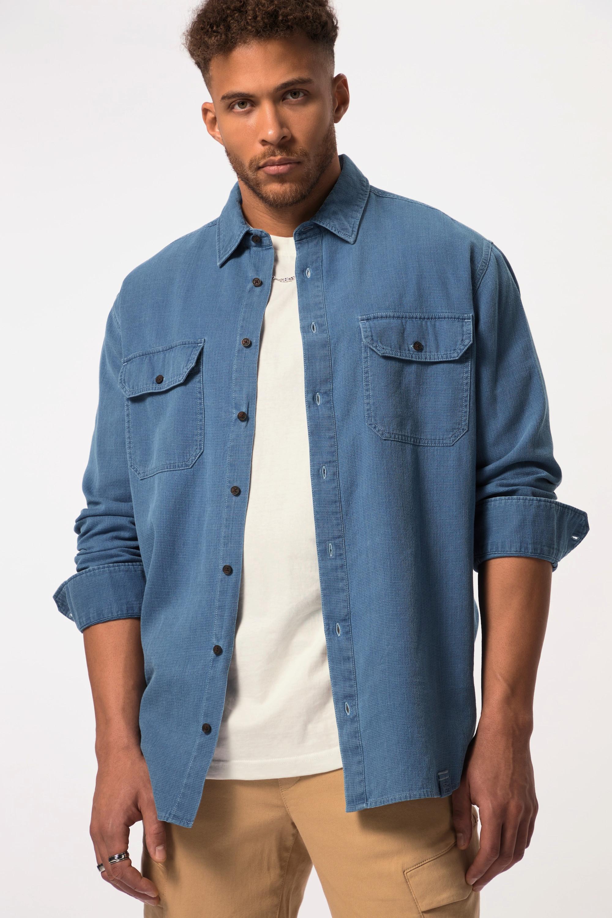 Sthuge  Chemise aspect jean STHUGE, manches longues et col Kent. Coupe Modern Fit, jusqu'au 8XL. 