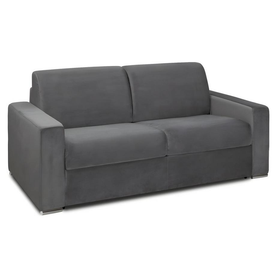 Vente-unique Canapé 2 places convertible express en velours anthracite - Couchage lattes larges 120 cm - Matelas 18 cm avec mémoire de forme CALITO  