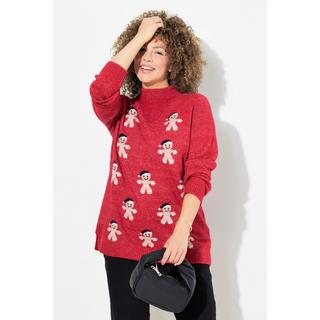 Ulla Popken  Maglione con omino di pan di zenzero, collo alto e maniche lunghe 