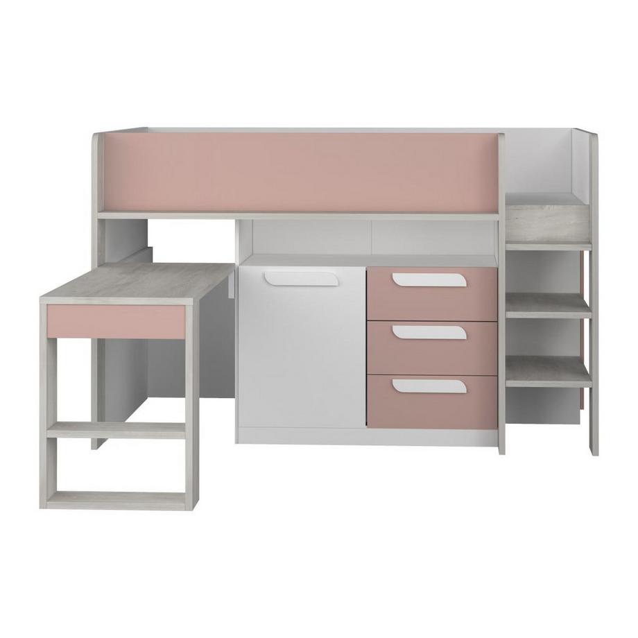 Vente-unique Letto combinato Con scrivania e scomparti 90 x 200 cm Rosa, Naturale e Bianco - LOUKALA  
